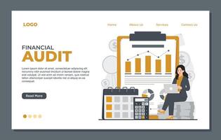 Landing page template of financial audit. Flat design illustration. vector