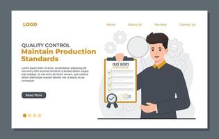 Landing page template of Quality control, Iso certification quality assurance and assurance. illustration vector