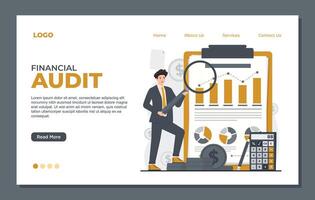 Landing page template Flat design illustration concept of financial audit, audit and accounting. vector