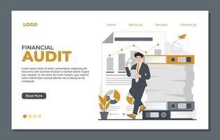 Landing page template Flat design illustration concept of financial audit and audit services. vector