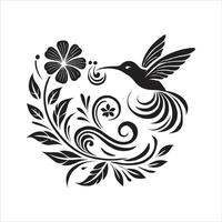 A black and white hummingbird with a floral pattern vector