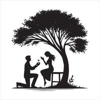 Man proposing to woman under tree vector