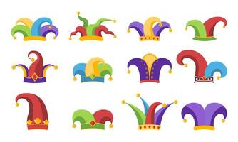 Set of jester hats isolated on white background. Design elements for April Fools Day. illustration vector