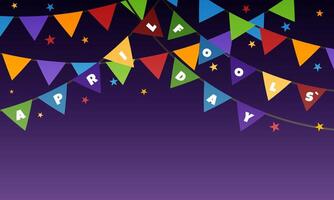 Happy April Fools Day. Festive background with colorful flags. Holiday, celebration party. illustration vector