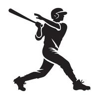 Silhouette of Baseball Player Swinging Bat with Dynamic Action vector