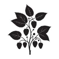 Silhouette of Blackberry Branch with Berries and Leaves vector