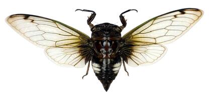 Cryptotympana acuta cicada displaying its unique wing structure and coloration in a natural setting photo