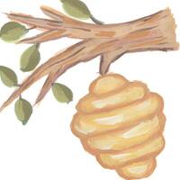 a drawing of a beehive on a branch watercolor vector