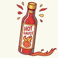 Hot sauce bottle with flames and hot sauce vector