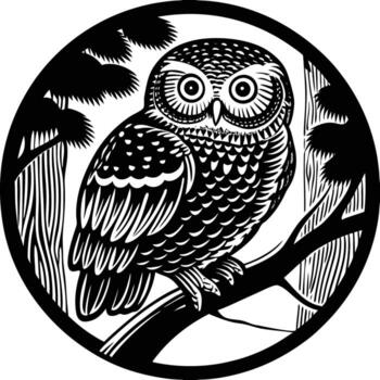 Owl in a circle with a tree in the background vector