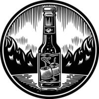 A bottle of beer with a glass of beer in it vector