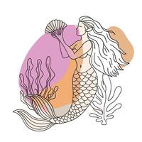 Mermaid with fan and coral on white background vector