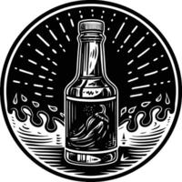 A bottle of hot sauce with waves in the background vector