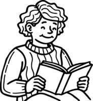 A boy reading a book coloring page vector