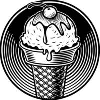 Ice cream in a waffle cone with cherry on top vector