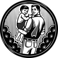 A man holding a baby in his arms in a circle vector