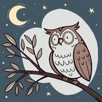 An owl sitting on a branch with stars in the background vector