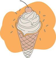 Ice cream in a waffle cone with cherry on top vector