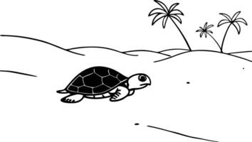 A turtle on the beach coloring page vector
