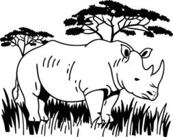 A rhino in the grass coloring page vector