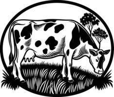 A cow is standing in a circle with a tree in the background vector