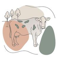 An illustration of a cow standing in the field vector