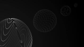 Graphic shapes of orbs. Parade of planets. Spheres on a black background. Black and white circle, Monochrome different textures of balls. Round geometric figures. Isolated background loop. video