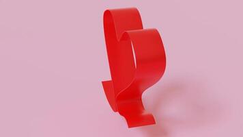 Vibrant 3D animation of red ribbon in heart shape against pastel pink background. Smooth rotation and elegant design make it perfect for romantic, Valentine's Day, or love-themed visuals. video
