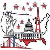 The usa with the statue of liberty and the capitol building vector