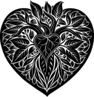 A heart with leaves and vines in the middle vector