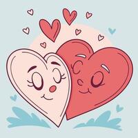 Two hearts with faces and hearts in the background vector