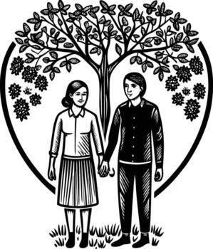 un Pareja participación manos debajo un árbol vector
