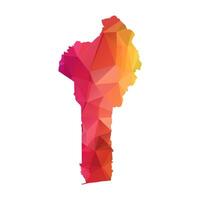 Abstract Polygon Map - Low Poly Color Rainbow Benin map of isolated. vector