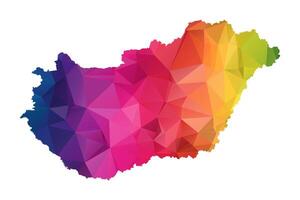 Abstract Polygon Map - Low Poly Color Rainbow Hungary map of isolated. vector