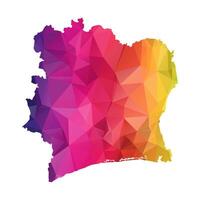 Abstract Polygon Map - Low Poly Color Rainbow Ivory Coast map of isolated. vector