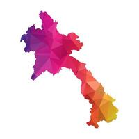 Abstract Polygon Map - Low Poly Color Rainbow Laos map of isolated. vector