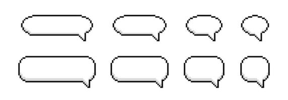 Pixel speech bubbles. 8 bit retro message bubble. Vintage computer game pixel chatting vector