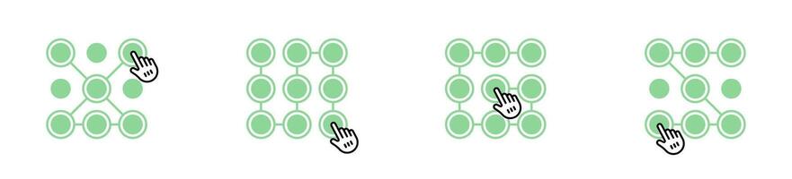Screen lock authentication password. Smartphone security password. Security password, passcode, code. Device security icons vector