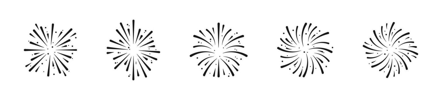 Exploding fireworks. Fireworks illustration. Pyrotechnics show. Beautiful light performance. Pyrotechnic icons vector