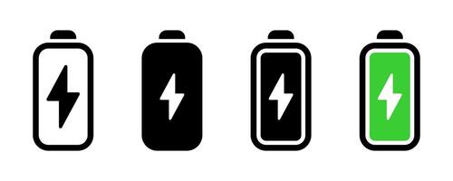 Battery charging indicator. Battery accumulator icons. Phone charge simple signs. Fast charge symbols vector