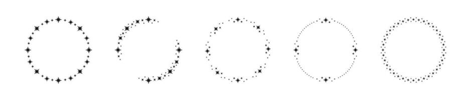 Modern minimalist star frame elements. Starry frames. Borders with sparkles. Decorative star border set. Star circle vector