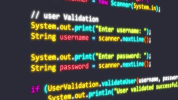 Coding scene animation, colorful glowing syntax code suitable for programming language illustrations, developer presentations and hacking scripts. video