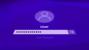 Animated user logging in to a desktop computer with a purple abstract background, animated close up shot from the bottom suitable for account access footage and data security. video
