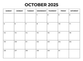 October 2025 Monthly Calendar design with Notes and week starts from sunday vector