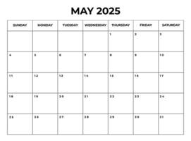 May 2025 Monthly Calendar design with Notes and week starts from sunday vector