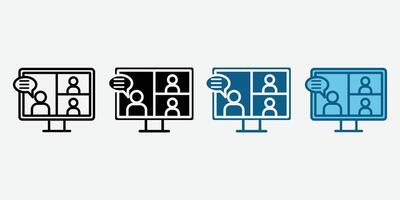 Online Meeting icon . Conference icon. People on computer screen. Home office symbol. Digital communication. Internet teaching media. vector