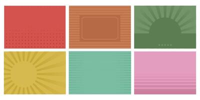 Set of retro background in style of 60s, 80s, 70s. Abstract Trendy hipster brochures with rays of sun, circles, lines. Nostalgia for vintage time. illustration vector