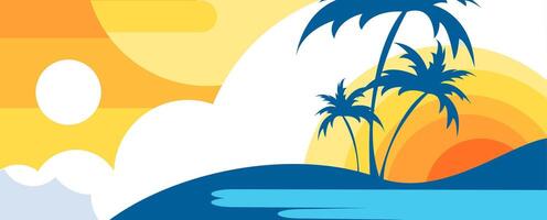 tropical beach background with palm trees and sun vector