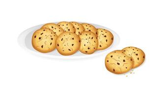 Plate of cookies with chocolate chips on it vector