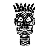 Carved tribal mask design featuring intricate patterns and strong facial expression vector